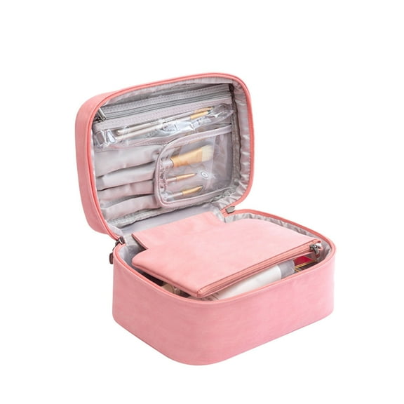 Leather Makeup Bag for Women Large Capacity Travel Cosmetic Organizer Portable Toiletry Wash Pouch
