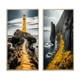 thumbnail image 2 of Designart "Lighthouse Photo Grey and Yellow Serenity II" Lighthouses Framed Wall Art Set Of 2 - Grey Beach Gallery Wall Frame Set For Home Decor, 2 of 6