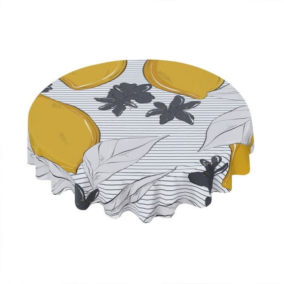 Eveokoki Tablecloth Round 60 Inch Watercolor Table Cloth Waterproof Fabric Farmhouse Lemon Tablecloths Decorative for Holiday Home Party