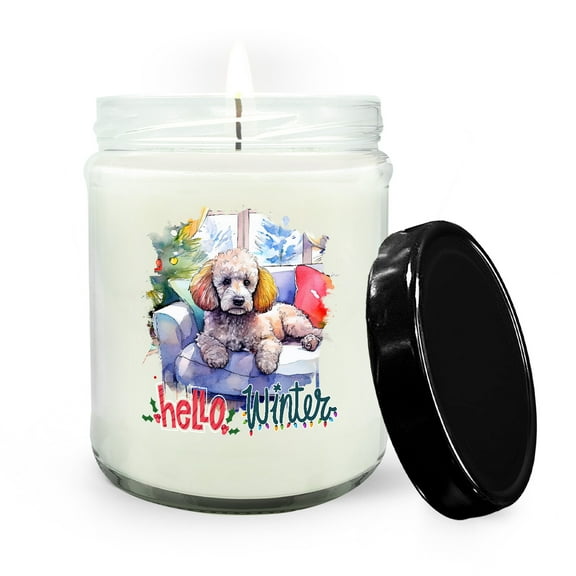 Watercolor Hello Winter Poodle Chill Christmas Welcome Soy Wax Candle Poodles Dog Lover Gifts Idea 16oz White Vanilla Candle - 00016