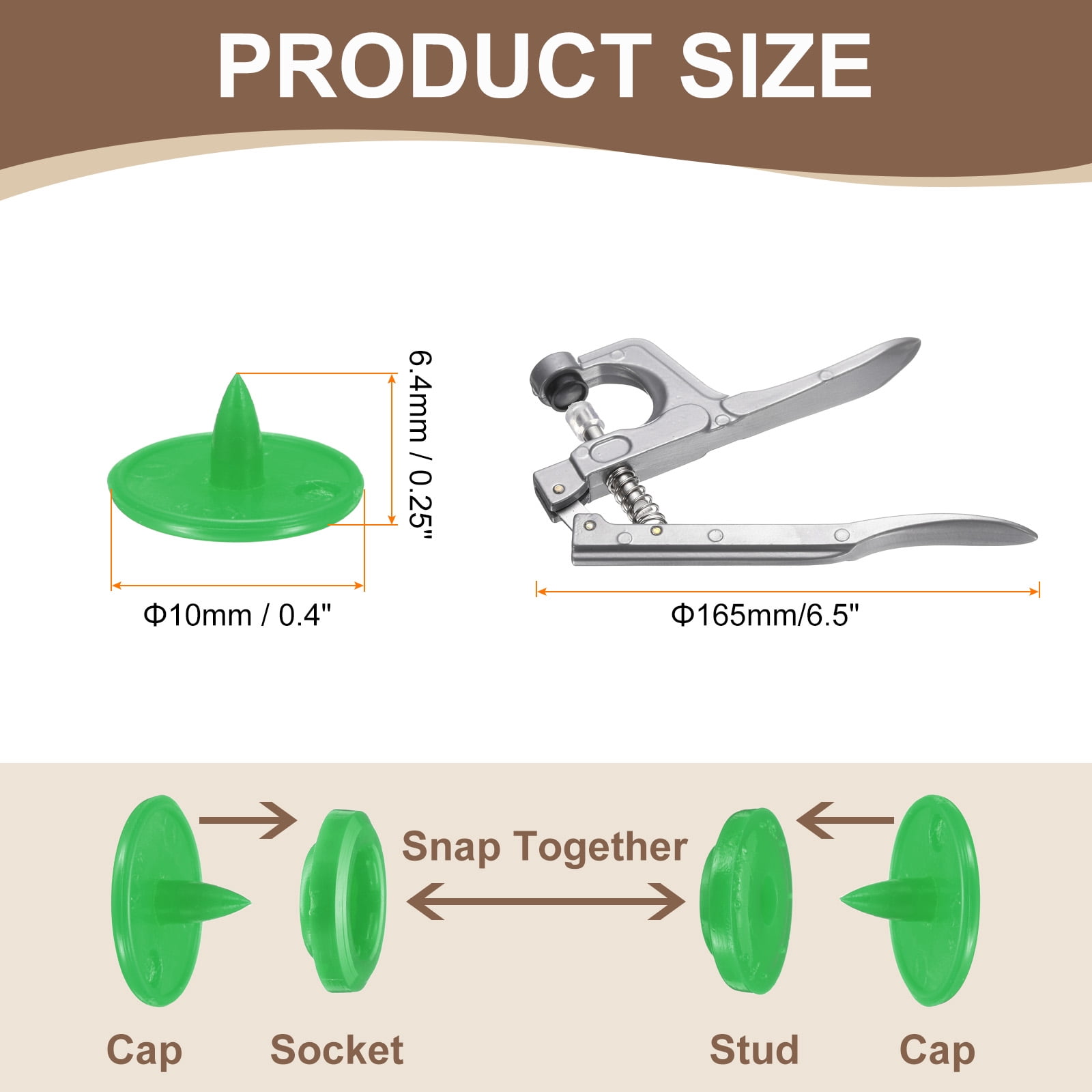 Uxcell Plastic Snaps Fasteners with Snap Pliers, 200 Set T3 Round Resin No-Sew Button Snap Fasteners Kit Green