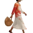 thumbnail image 3 of DISNIMO Fish Printed Womens Casual Maxi Dresses Loose V Neck Dress 3/4 Sleeve Shift Dress for Women Linen Style Long Dresses for Women, 4XL, 3 of 6