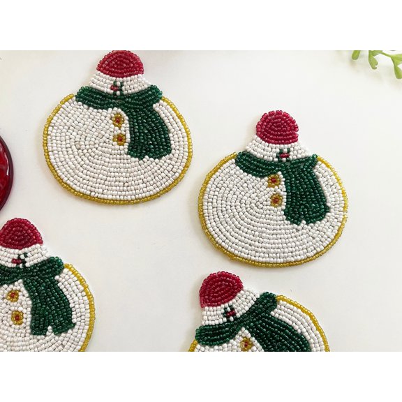 Set of 6 Santa Christmas coasters, drink beaded coasters, gift for her, housewarming gift