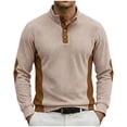 thumbnail image 1 of Tops de Verano de Manga Larga para Hombres Cuello de Pie Color Bloque Botón Abajo Camisa, Tops de Manga Larga Patchwork Blusa Casual con Ajuste Relajado, Chaqueta de Moda Ligera, 1 of 8