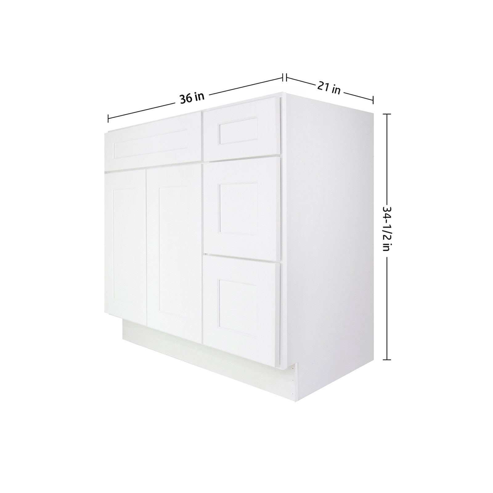 Furinno SHAKER Drawers Right Bath Vanity Cabinet without Top, Ready to Assemble, 21 D x 36 W x 34.5 H, White