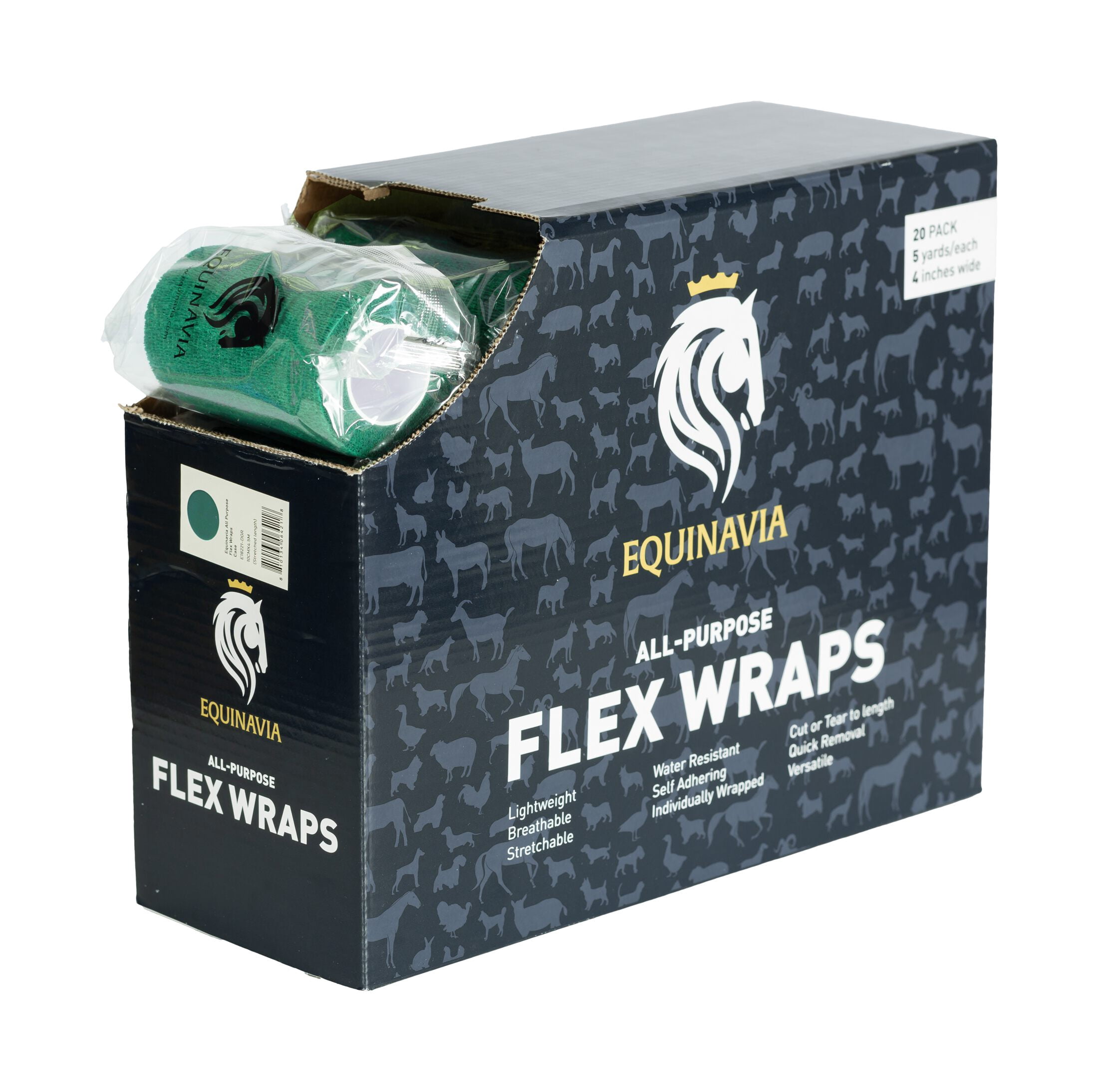 Equinavia 20 Pack Self Adhesive 4 Inch Vet Wraps with Easy-Dispenser Case | Bandages for Horses, Pets, Sports, Tattoo - Black - 20 x 5 yd
