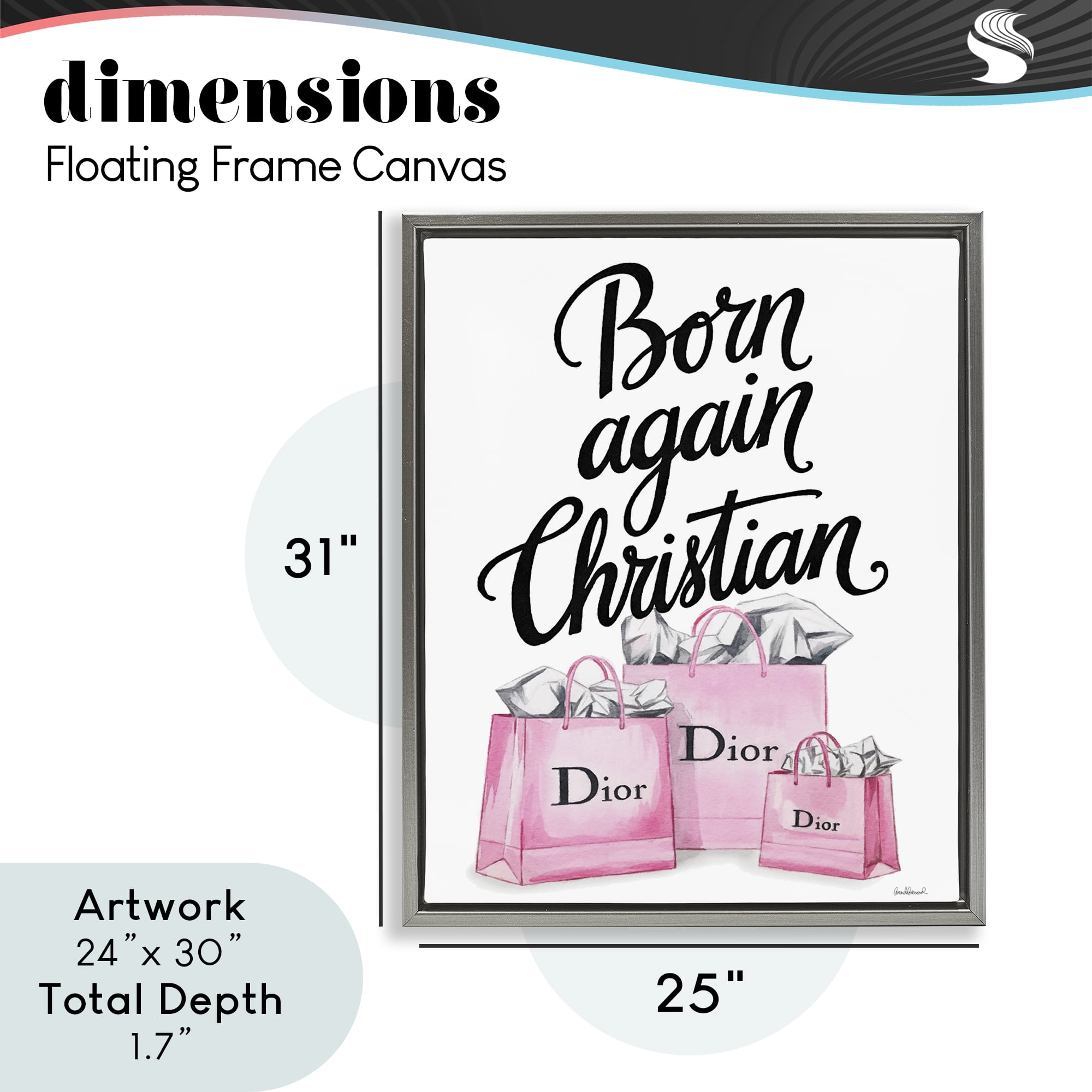 Pink Bags Born Again Christian Gray Framed Floater Canvas Wall Art, design by Amanda Greenwood
