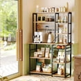 thumbnail image 2 of SUPERJARE Large Bakers Rack, Microwave Stand with Power Outlets, Kitchen Coffee Bar Table with 12 Hooks, Kitchen Shelf Rack in Rustic Brown, 2 of 7