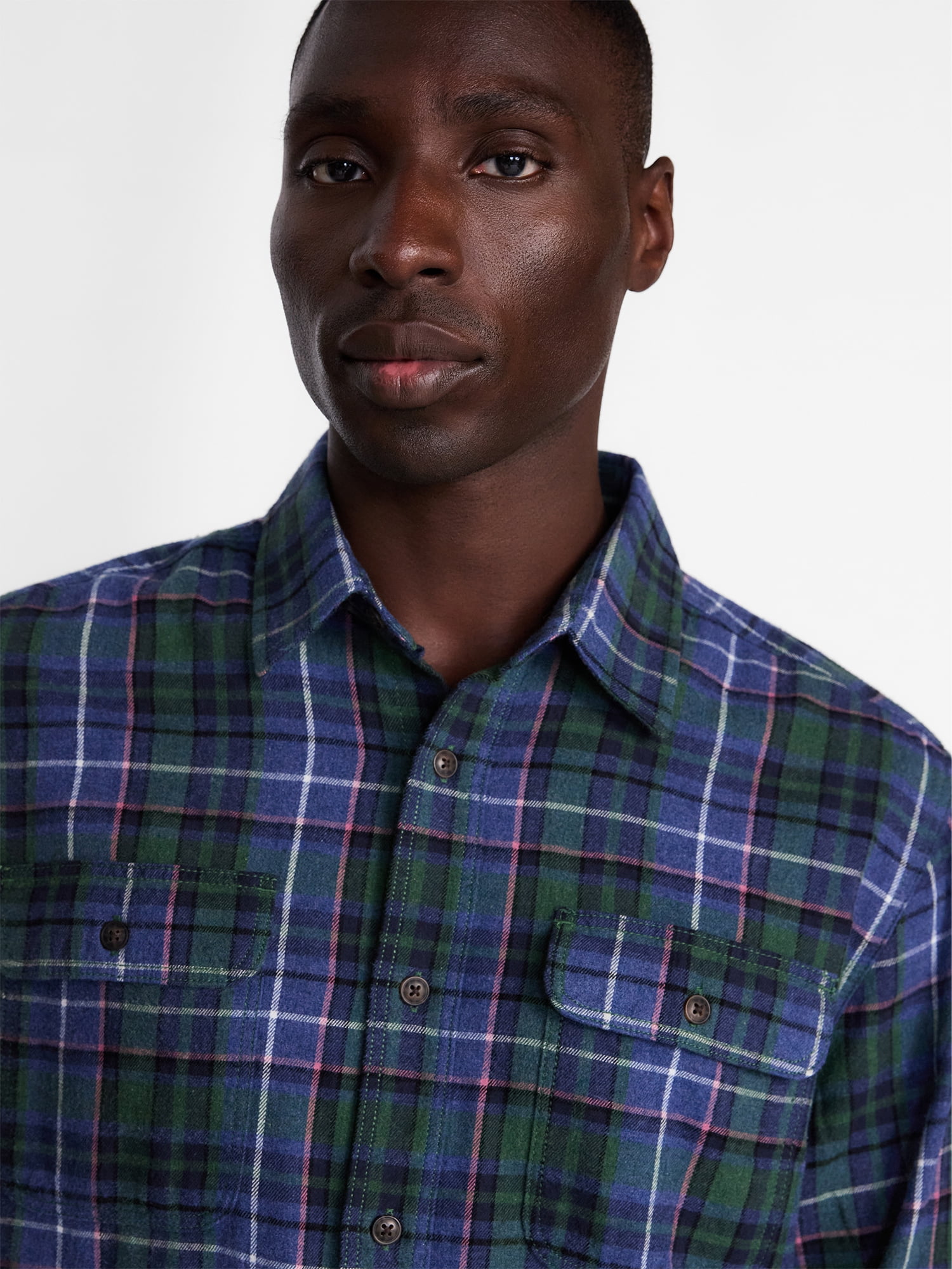 George Men's and Big Men's 100% Cotton Plaid Flannel Shirt with Long Sleeves, Sizes XS-3XL, 2XB-5XB & Tall XLT-3XLT