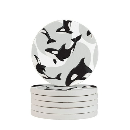 

Circular Drink Coasters Set Killer Whale Orca Beautiful Home Decor Diatomite Heat-Resistant Diatomite Protect Table Countertop