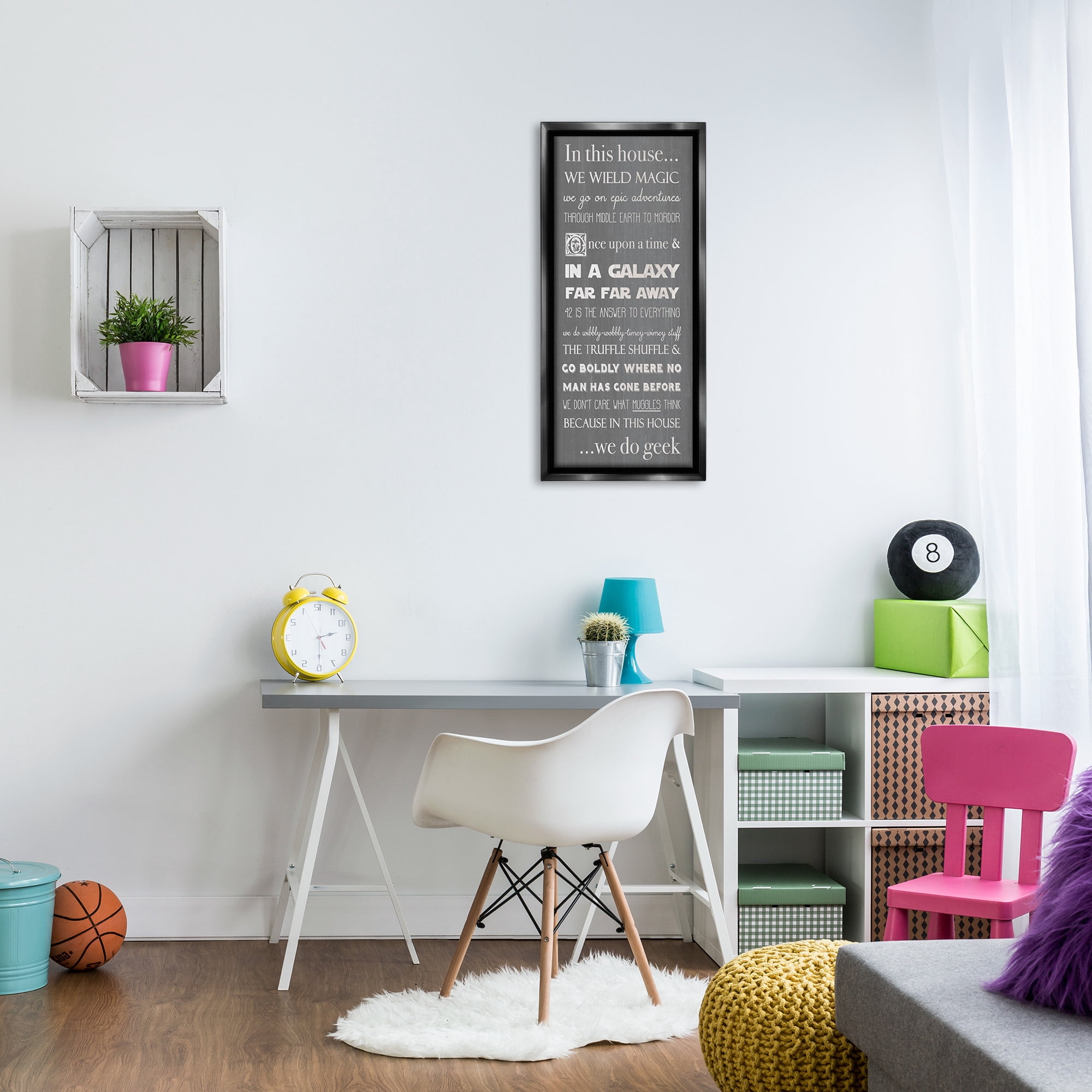 Stupell Industries Family Movie Night Phrases Typography Painting Black Floater Framed Canvas Art Print Wall Art, 15 x 31