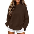 thumbnail image 2 of Hzzrkos Women Casual Loose Solid Color Crew Neck Long Sleeve Basic Pullover Sweatshirt Top, 2 of 9
