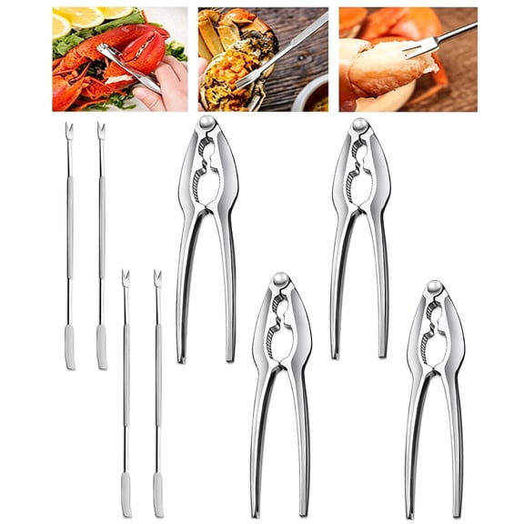 8Pcs Crab Crackers and Tools Set, Lobster Crackers and Picks,Crab Leg Cracker Tool,4 pcs Nut Crackers,4 pcs Crab Leg Forks with Storage Bag,Seafood Tools Set for Eating