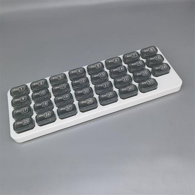 Pastillero Yinane Caja Contenedor Un Mes 31 Compartimentos Estuche de Tabletas Organizador de almacenamiento GRIS