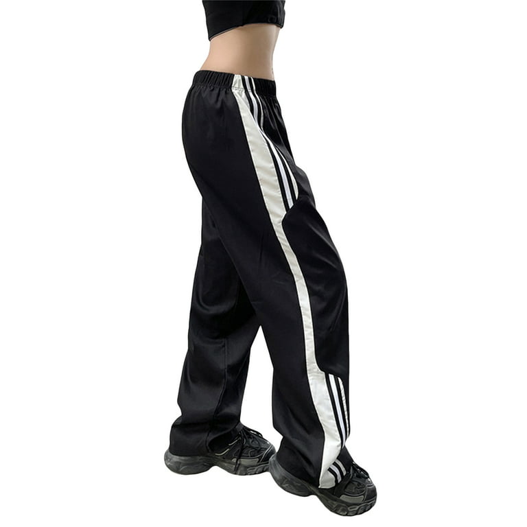 Sunisery Women Wide Leg Sweatpants Waist Side Stripe Baggy Straight Athletic Joggers Pants Streetwear Black - Walmart.com