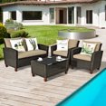 thumbnail image 4 of Gymax 4PCS Cushioned Rattan Conversation Set w/ Coffee Table Patio Outdoor, 4 of 10