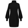 thumbnail image 1 of LUXUR Robes Courtes pour Femmes Couleur Unie Mini Robe Col Haut Aguichant Manches Longues Noir G, 1 of 3