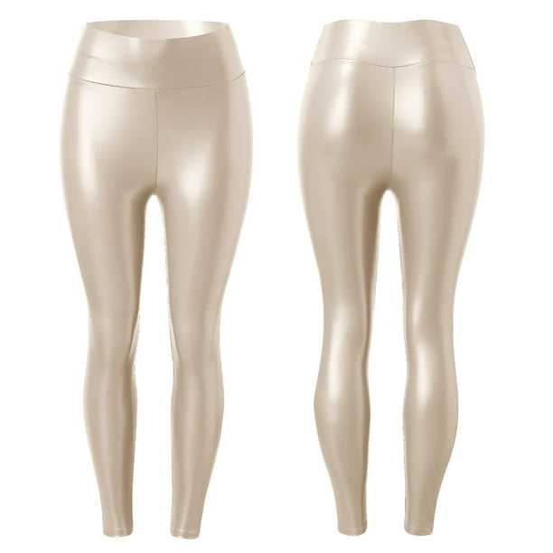 VOSS Women Loose Fititing Pant Faux Leather Leggings Stretch High
