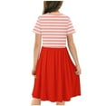 thumbnail image 5 of Efsteb Summer Dress for Girls Cute Stripe Print Short Sleeve Dress Casual Round Neck Stretchy A Line Dress With Pocket (Red,3 Years), 5 of 5