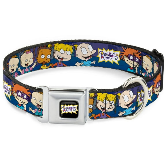 Nickelodeon Pet Collar, Dog Collar Metal Seatbelt Buckle, Rugrats Group Pose, 9.5 to 13 Inches 1.0 Inch Wide