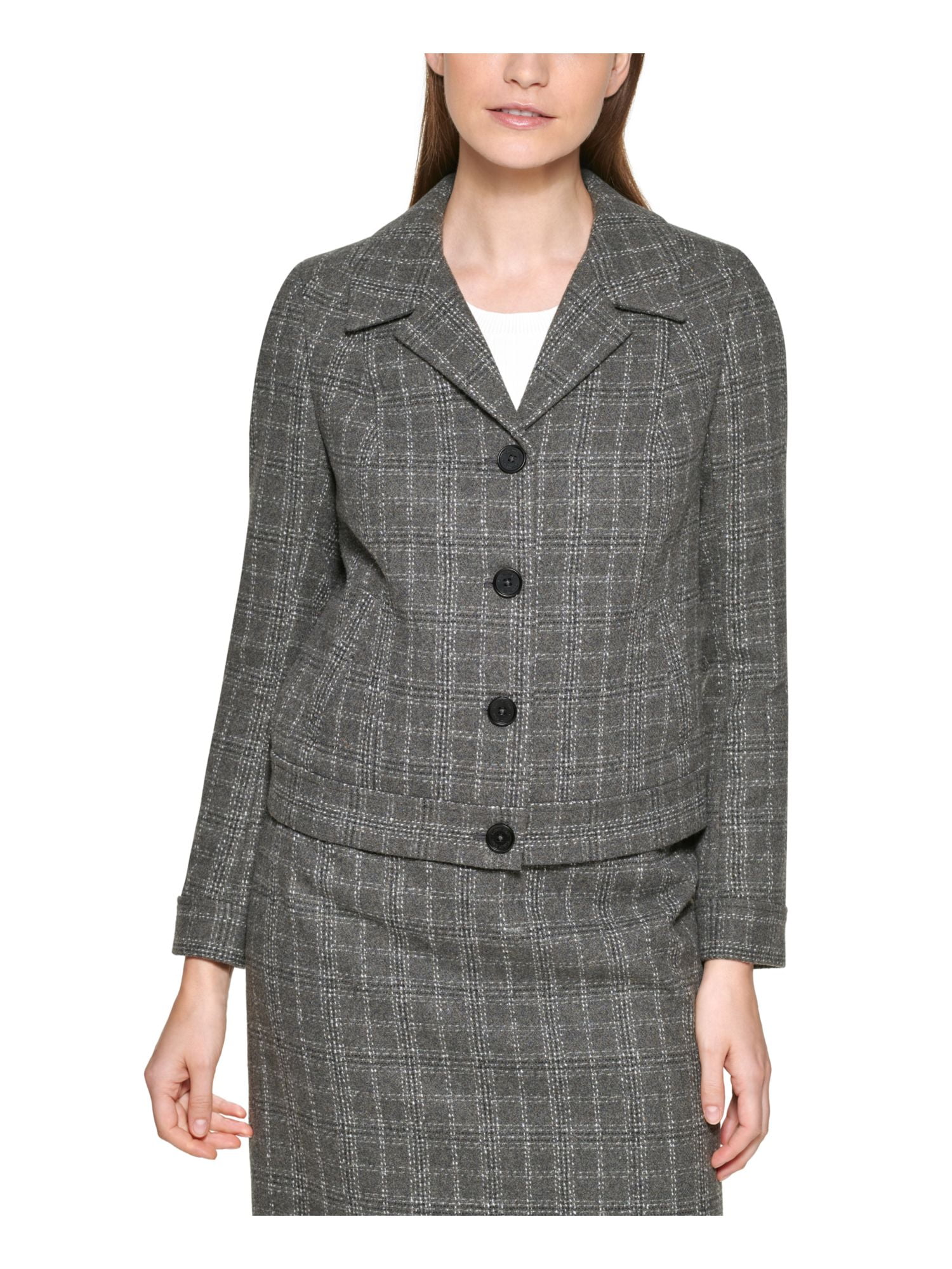 CALVIN KLEIN Womens Gray Pocketed Textured Fitted Plaid Wear To Work