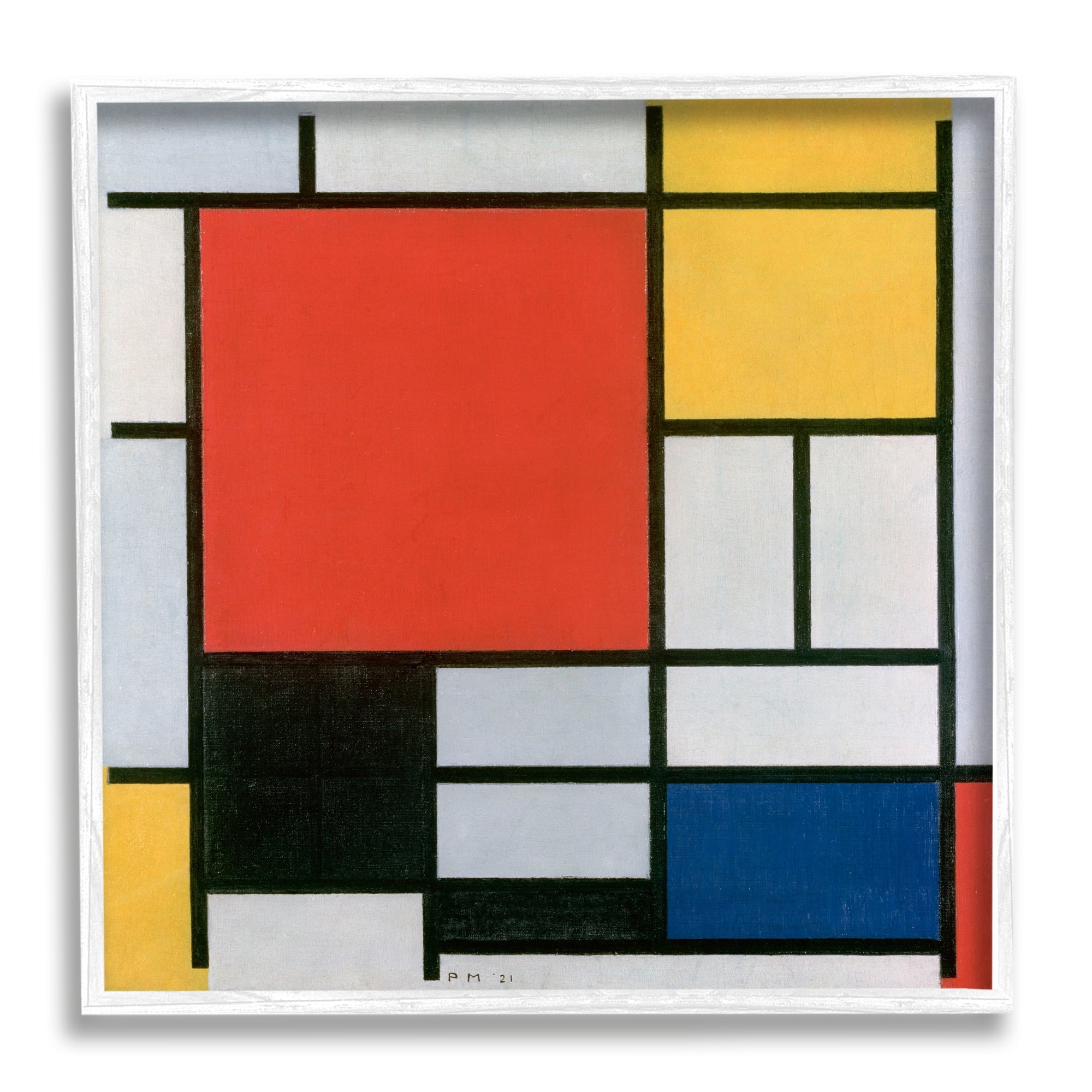 Stupell Industries Composition in Red Yellow Blue Black Piet Mondrian Classic Abstract Painting Painting White Framed Art Print Wall Art, Design by one1000paintings