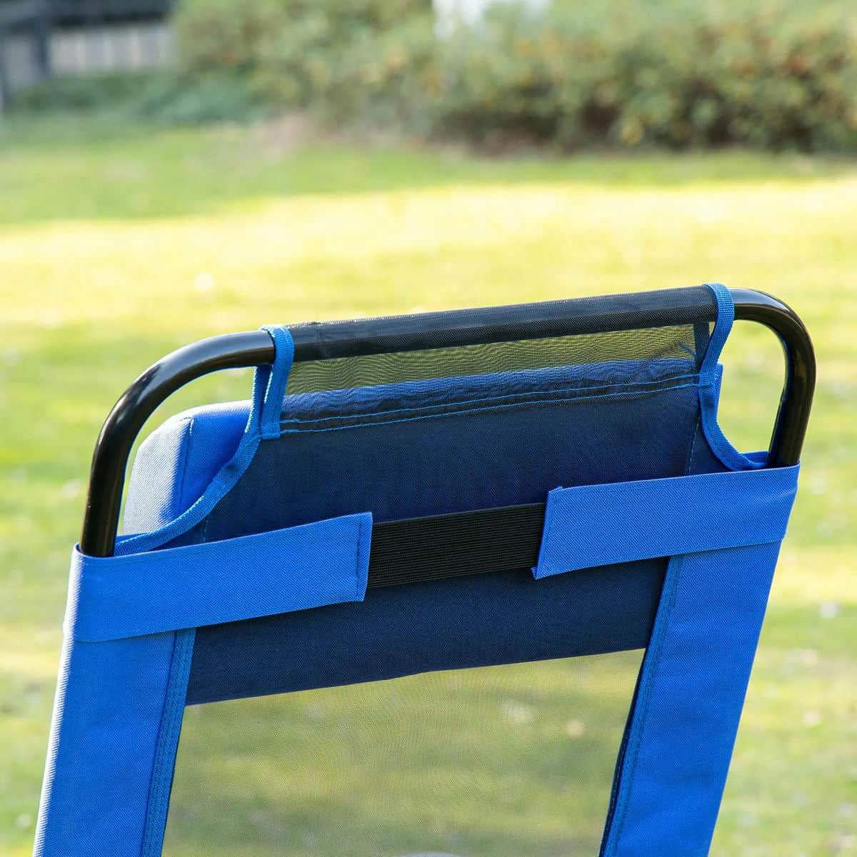 Spaco 2-Pack Folding Patio Chairs, Adjustable Sling-Back Deck Seats, Removable Headrest Camping Chairs for Garden, Backyard, Lawn, Blue