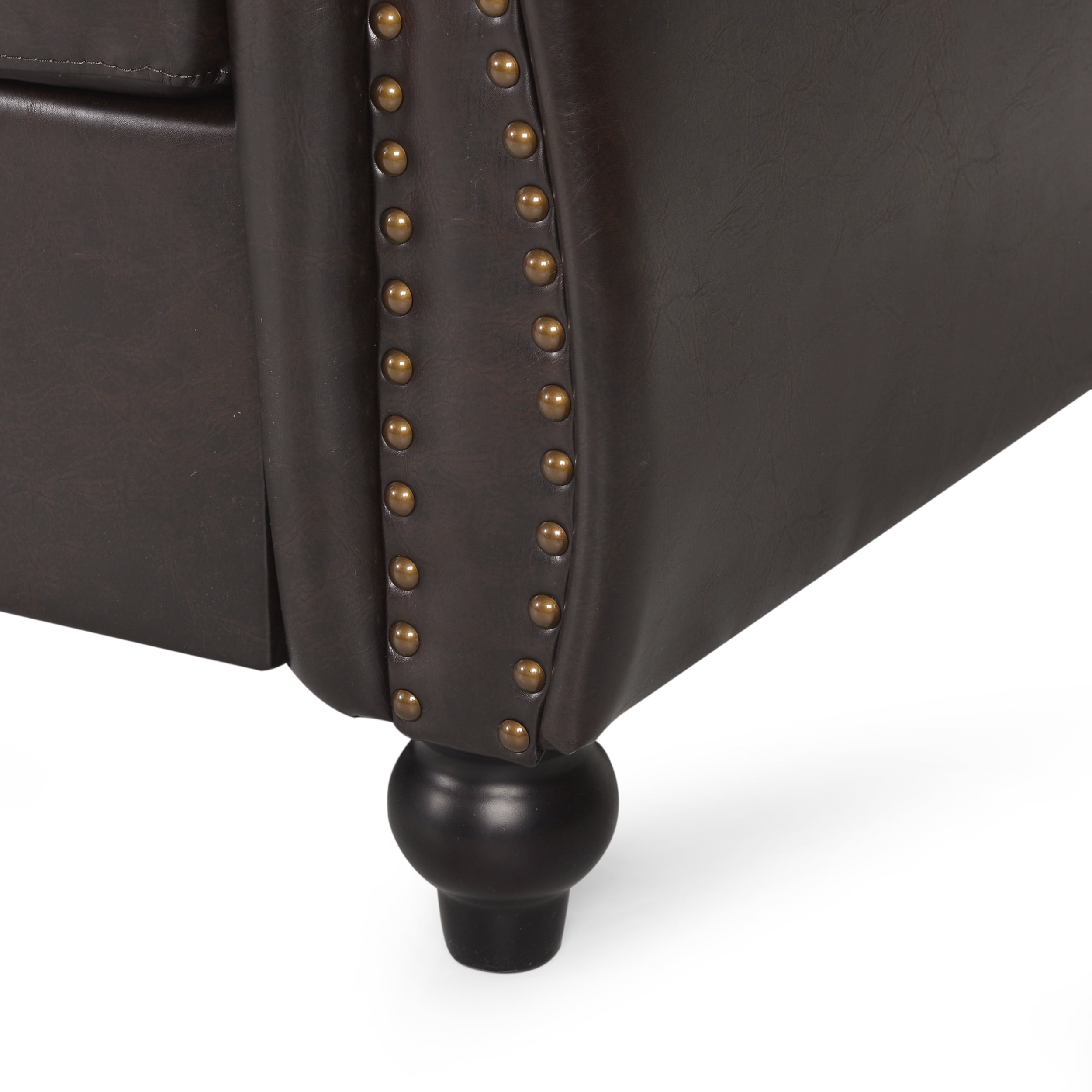 Noble House Augus 3 Seater Button Tufted Sofa, Brown, Dark Brown