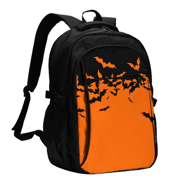 Balery Halloween With Black Bats Mochila con carga USB para hombre y mujer - Mochila impermeable y antirrobo para laptop con puerto USB para viajes, trabajo