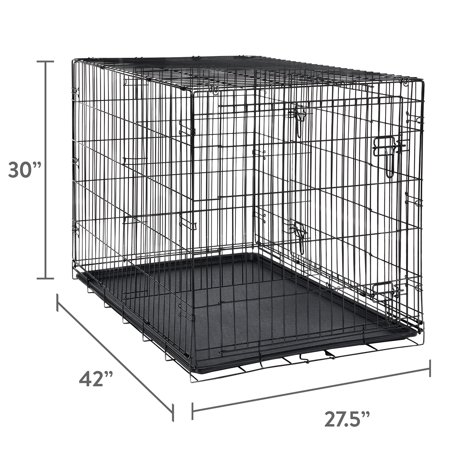 VIBRANT LIFE WIRE DOG CRATE, DOUBLE-DOOR, DIVIDER AND LEAK-PROOF TRAY, METAL, FOLDABLE, DURABLE, BLACK, 42″