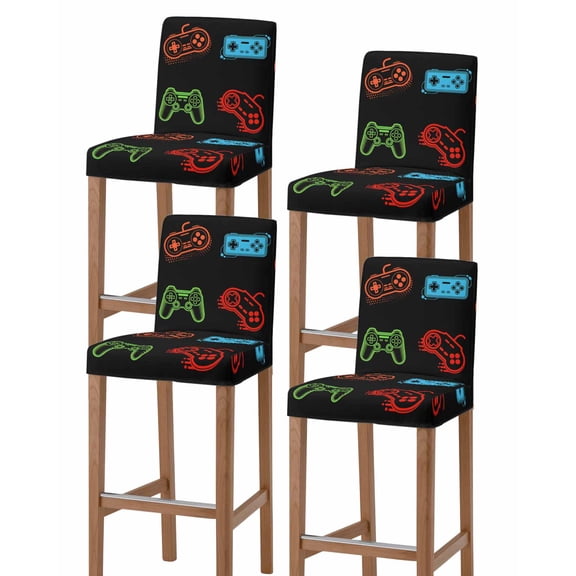 Game Controller Bar Stool Covers Set of 4, Modern Art Gaming Handheld Black Stretch Washable Bar Chair Covers with Backs, Removable Pub Counter Height Chair Cover for Kitchen Dining Room Cafe