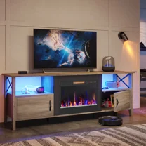 Bestier Fireplace TV Stand, LED Media Console with Storage, with Electric Fireplace Included , Gray