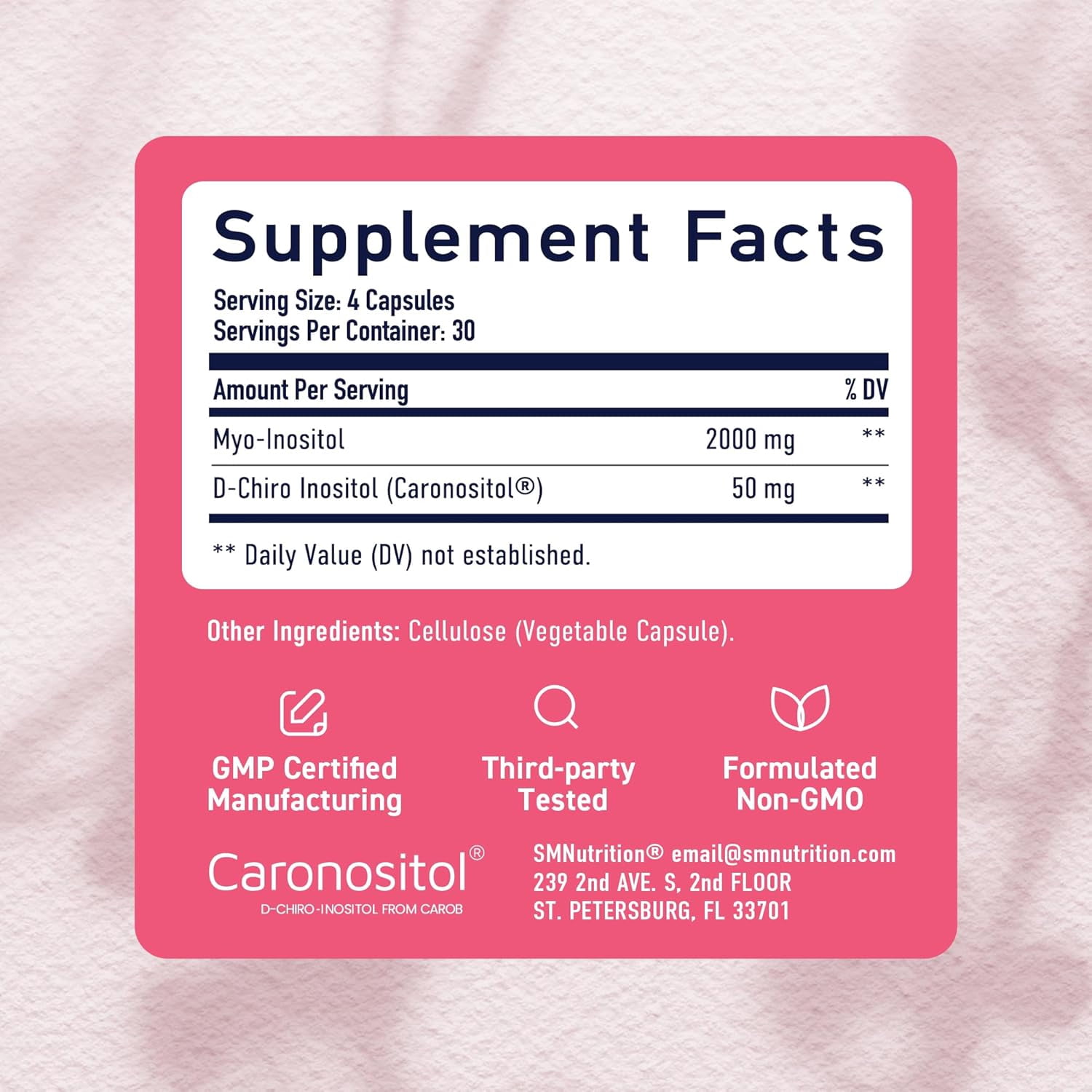 Myo-Inositol & D-Chiro Inositol for Menstrual Cycle, Fertility & Ovarian Health Support | 40:1 Ratio | 120 Ct
