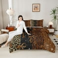 thumbnail image 5 of Feelyou Modern Brown Bow-tie Bedding Comforter Set, Fashion Cheetah Zebra Print Twin Comforter Sets, Chic Bling Stars Reversible Bedding Set, Luxury Bedroom Decor, 2-Piece, 5 of 9