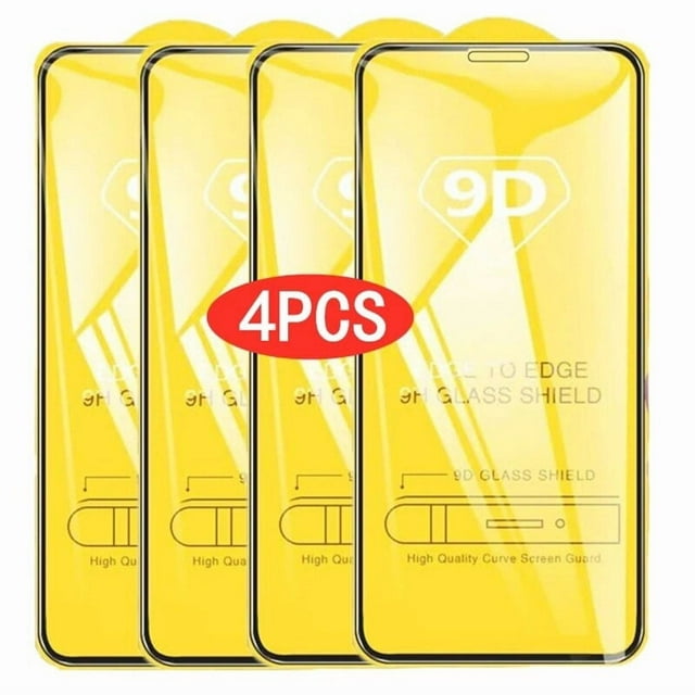 Lot de 4 Protecteur d'Écran en Verre Trempé pour iPhone Série 11-15 Couverture Complète