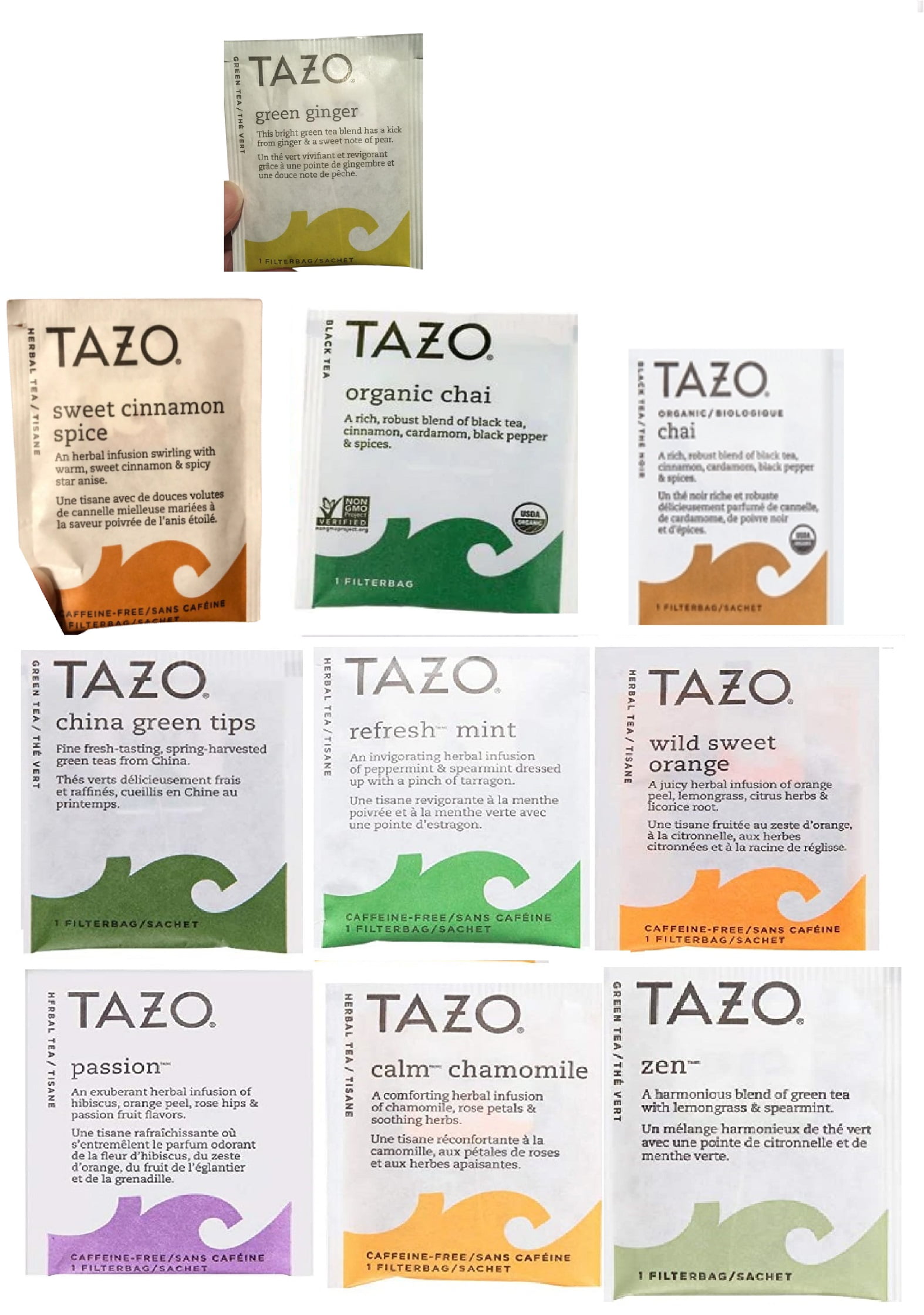 Tazo Tea Bags Sampler Assortment Variety Pack - 50 Count - 10 Different