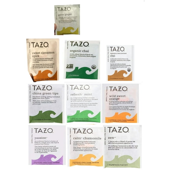 Tazo Tea Bags Sampler Assortment Variety Pack - 50 Count - 10 Different Flavors Perfect Variety  Passion Fruit,  wild sweet orange, mint and more