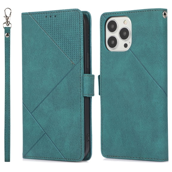 Skin-Friendly Wallet Case for iPhone 13 Pro Max, Premium PU Leather Shockproof Card Slots Cash Holder Flip Cover with Kickstand Folio Magnetic Clasp Wrist Hand Strap Handbag Case,Blue