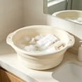 thumbnail image 4 of Homellea Beige Collapsible Wash Basin, 13.78 Inch Large Round Foldable Laundry Tub with Dual Handles and Hanging Holes for Hand Washing, Foot Soaking, Dorm, Bathroom, RV, Camping and Travel, 4 of 6