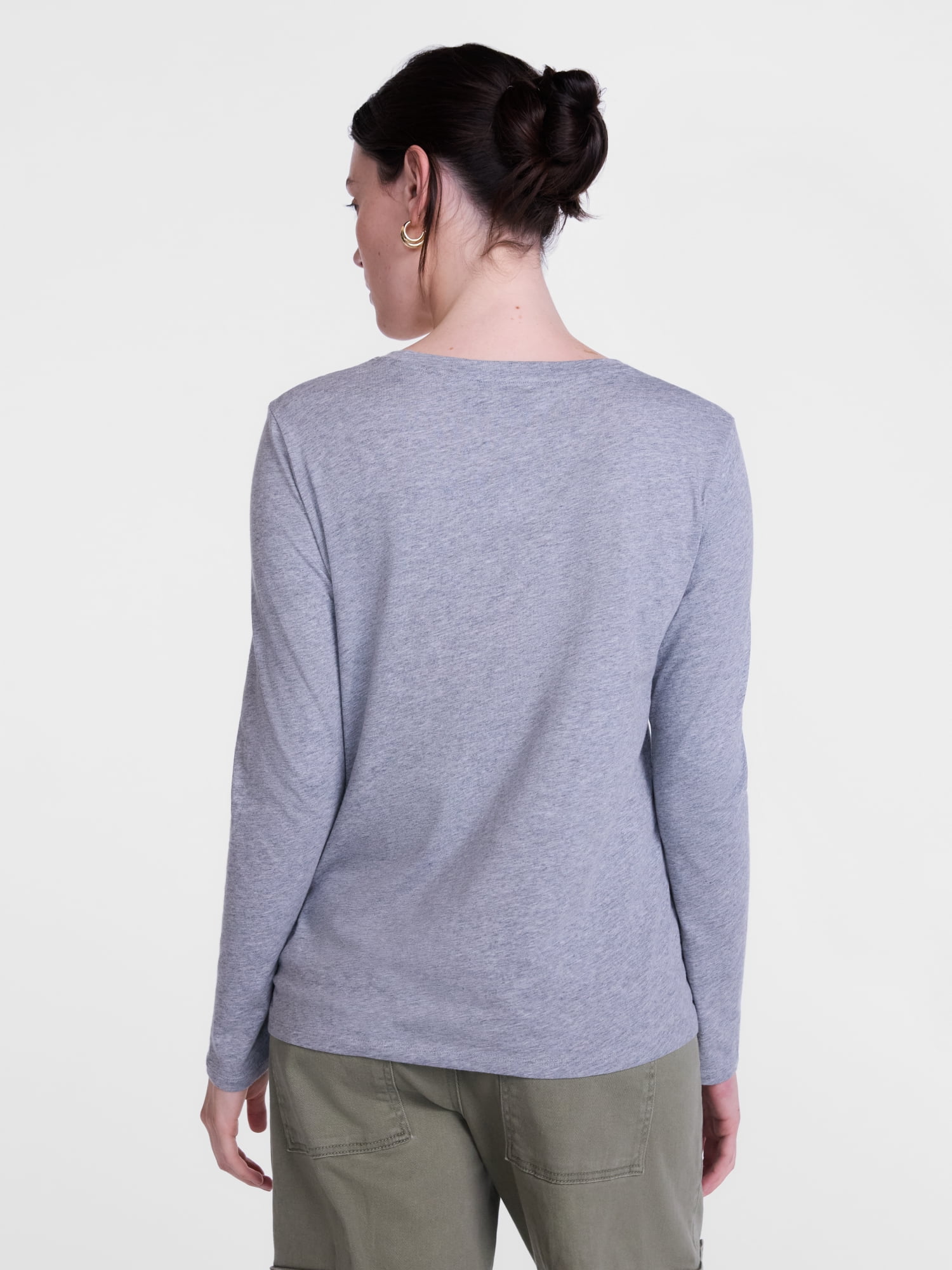 Scenario Women's Cotton Crewneck Tee with Long Sleeves, Sizes XS-XXXL