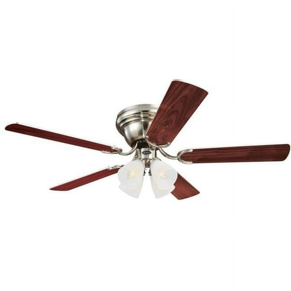 Westinghouse  52 in. Ceiling Fan with Dimmable LED Light Fixture Brushed Nickel Finish Reversible Blades Rosewood & Birds Eye Maple Frosted Ribbed Glass