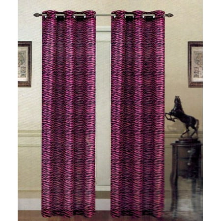 Zebra Giraffe Leopard Animal Print Faux Silk Curtain Grommets Panel Zebra Giraffe Leopard Animal Print Faux Silk Curtain Grommets Panel Pink