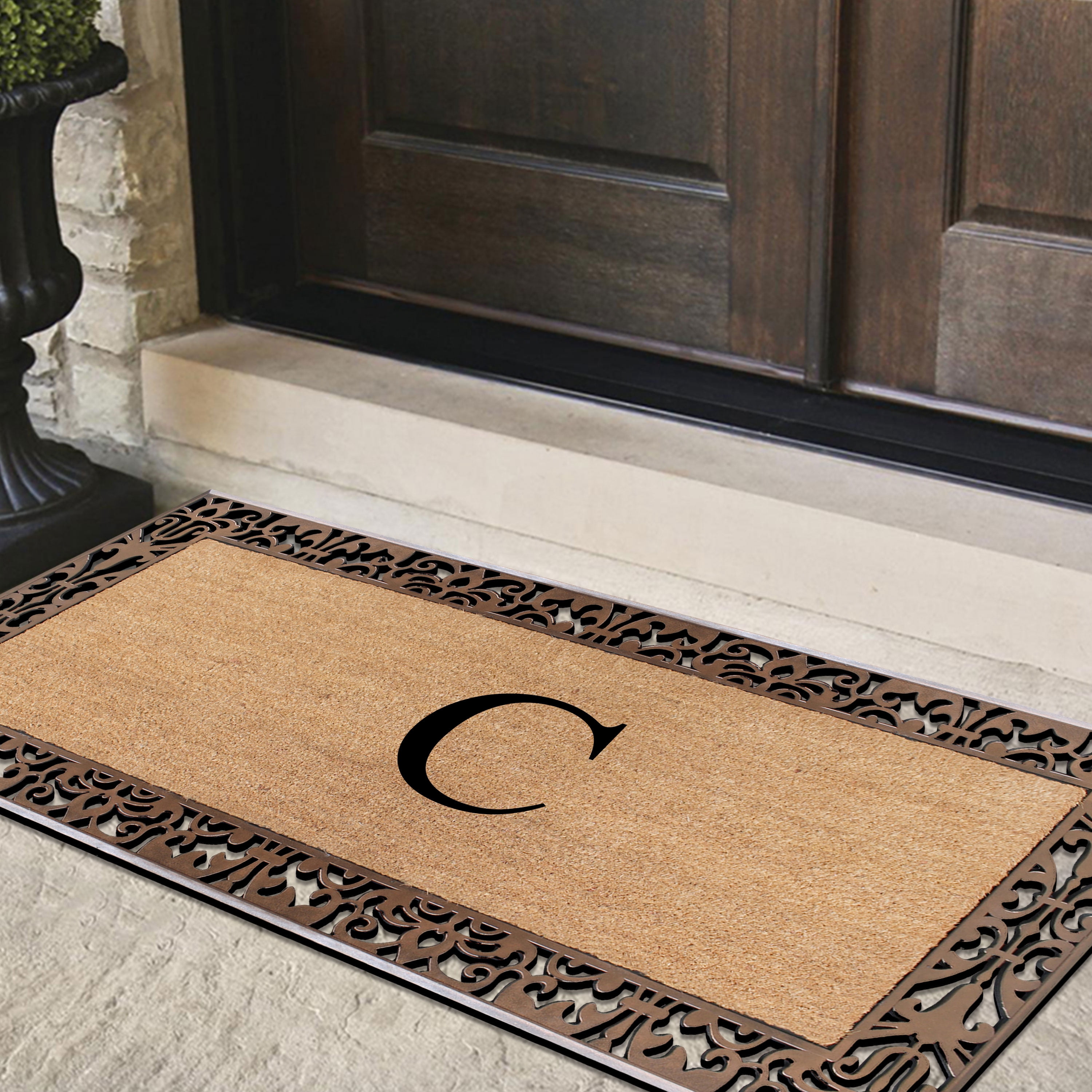 A1HC Natural Coir and Rubber Paisley Monogrammed Doormat, 30"x60", Heavy Duty Outdoor Front Door Mat, Durable Easy-Clean Bronze Rug