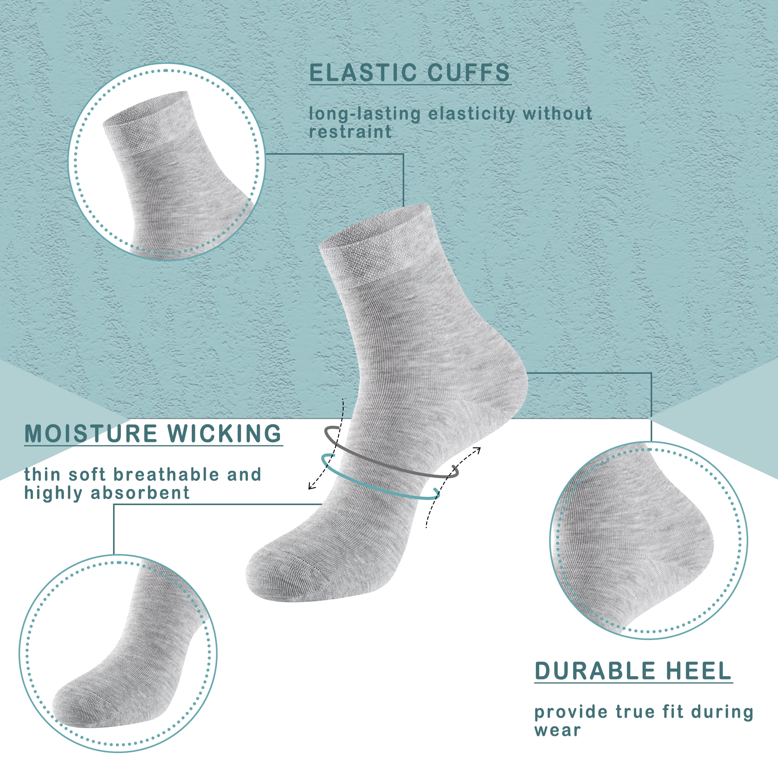 Women Thin Socks Bamboo Ankle Silky Quarter Anti Odor Casual Summer Socks 6 Pairs (Gray, US Size 8-11)