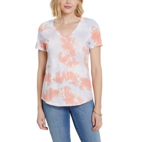 MSRP $20 Style & Co Women Cotton Tie-Dye V-Neck T-Shirt Pink Size XS
