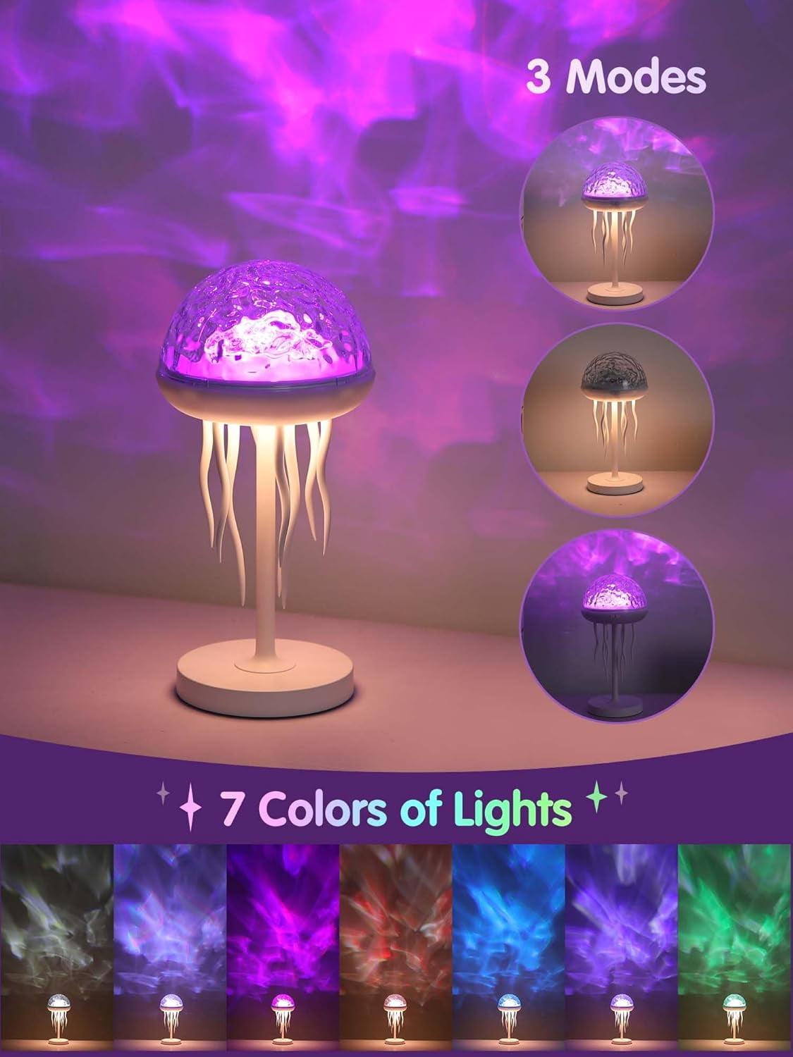 Jellyfish Shaped Table Lamp, Adjustable Projection Lamp with Remote Control Battery Operated Night Light Ocean Room Décor Ambient Lighting for Bedroom, Living Room, Office, Read Room