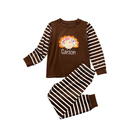

Canis 2Pcs Toddler Baby Girls Boys Thanksgiving Tracksuit Cartoon Pullover Sweatshirt Stripe Pants Clothes Set