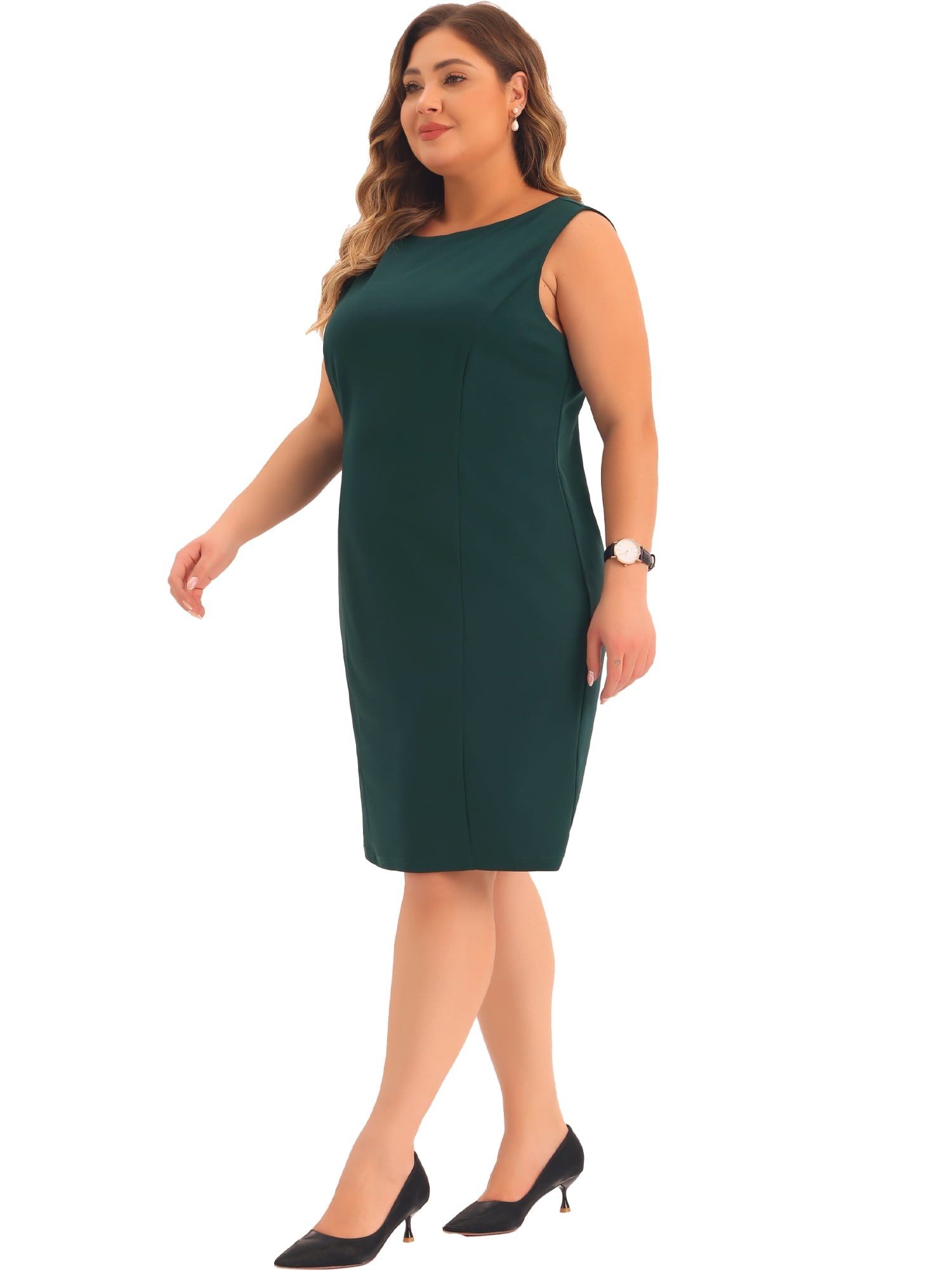 DARING DIVA Women's Plus Size Sleeveless Straight Pencil Sheath Dresses 6X Dark Green