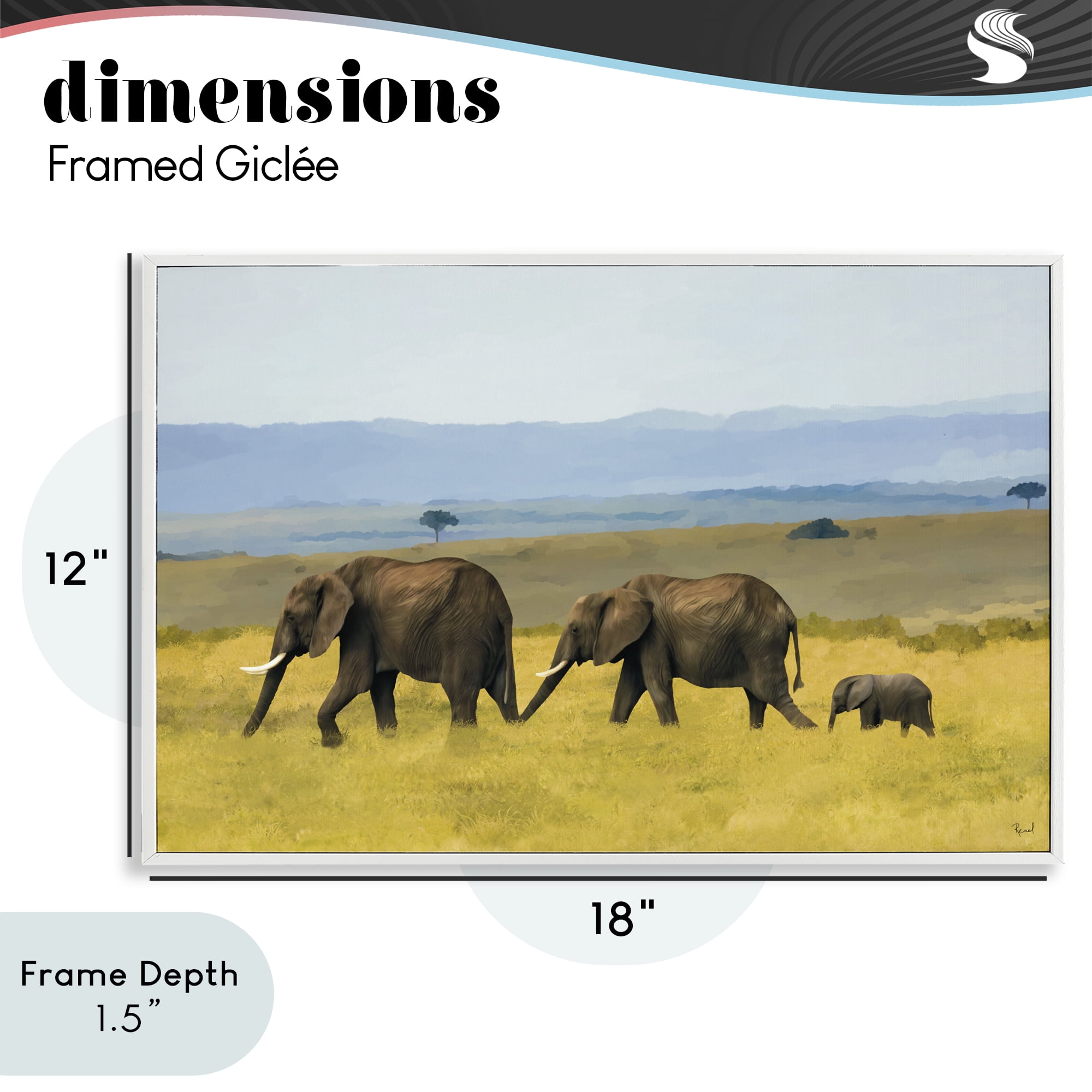 Stupell Industries Elephants In The Grassland White Framed Giclee Art, design by Renel Peters