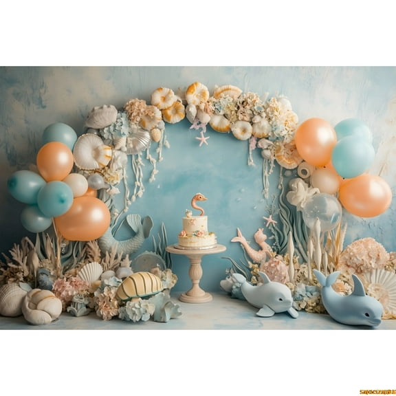 Newborn Baby 1st Birthday Party Photography Backdrop r Ocean Dolphin Theme 3D Pattern Kids Portrait Background Photo Studio